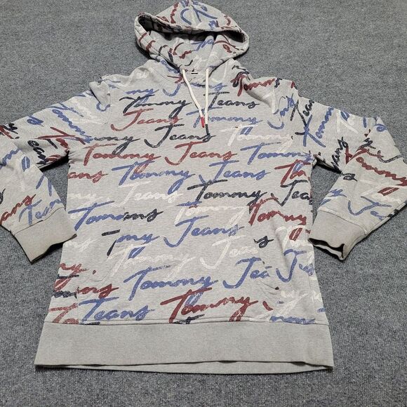 Tommy Hilfiger Other - Tommy Jeans Hoodie Mens M All-Over Script Print Tommy Hilfiger Pullover Y2K